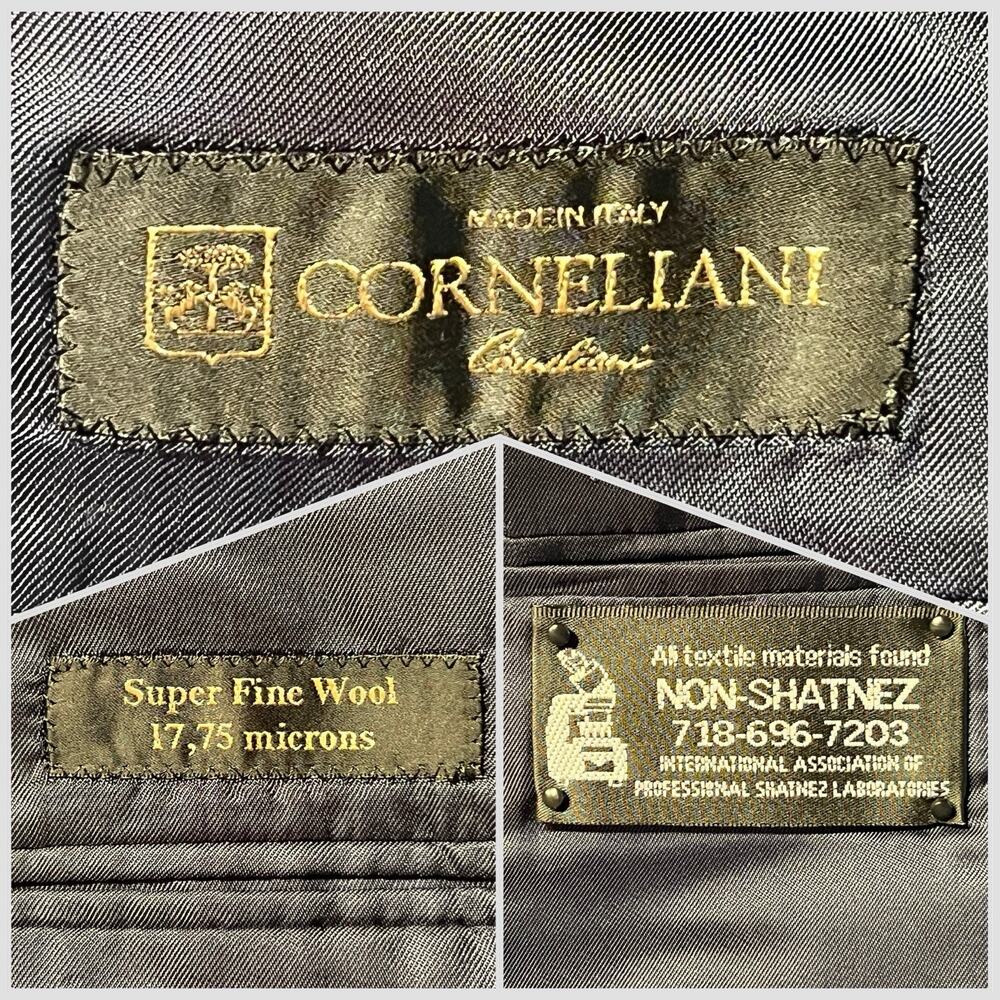 Corneliani 48R 42x31 Navy Blue Luxury Designer Suit Virgin Wool 17,75 Microns - Picture 15 of 16